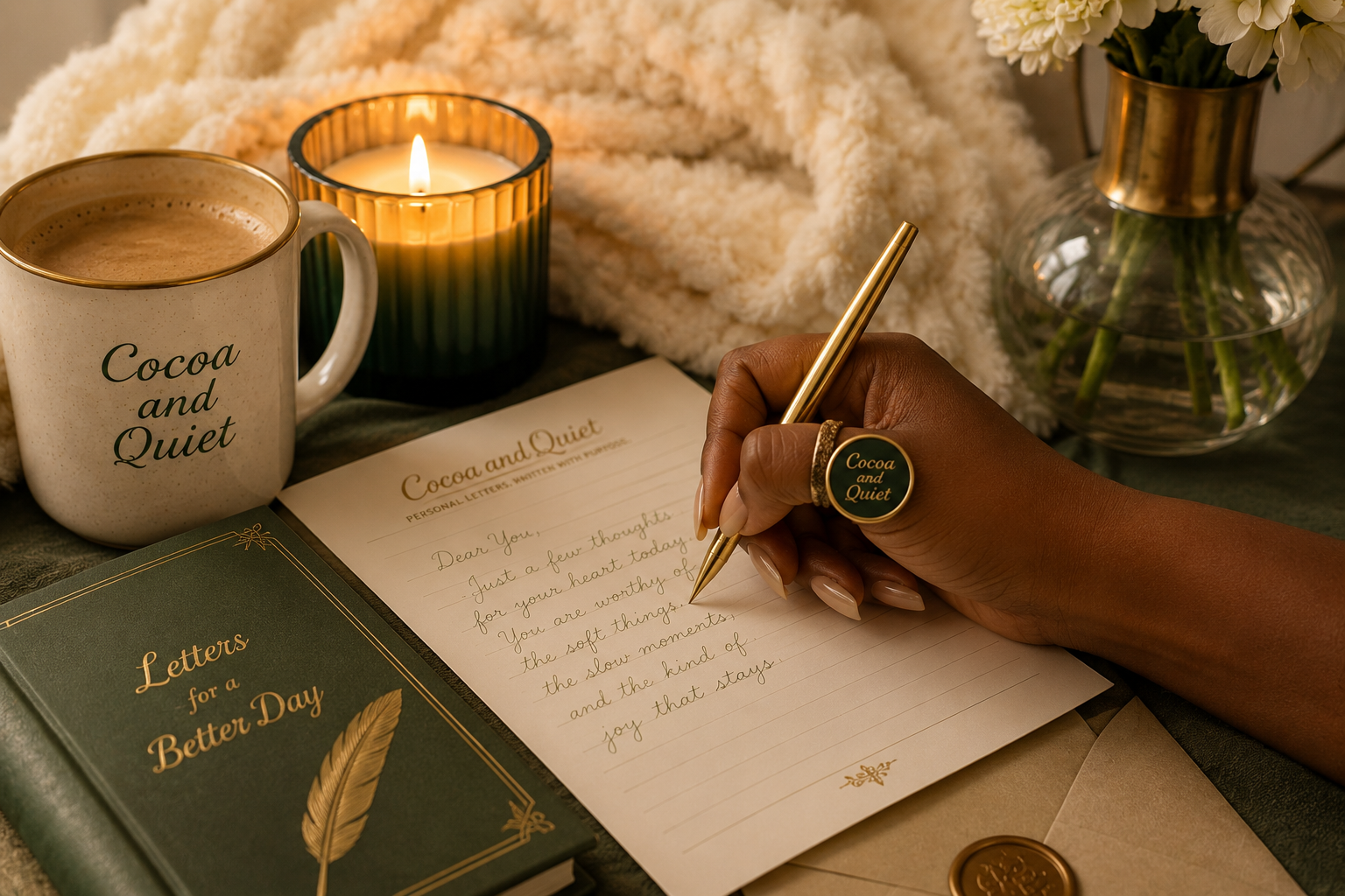Person writing in a journal on a warm morning